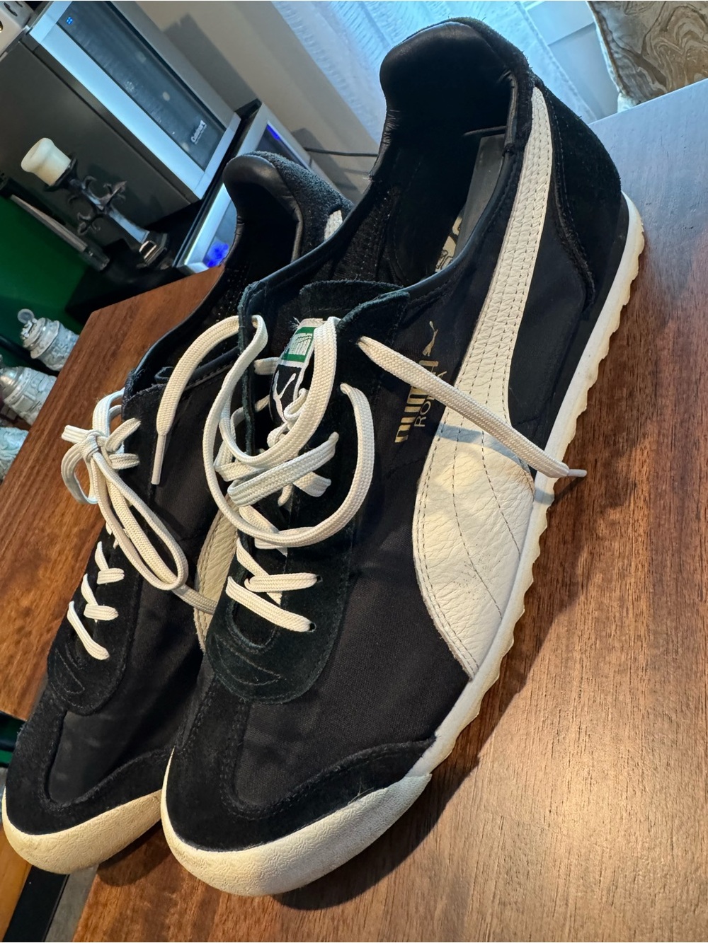 Puma Roma Black and White Low-Profile Sneakers